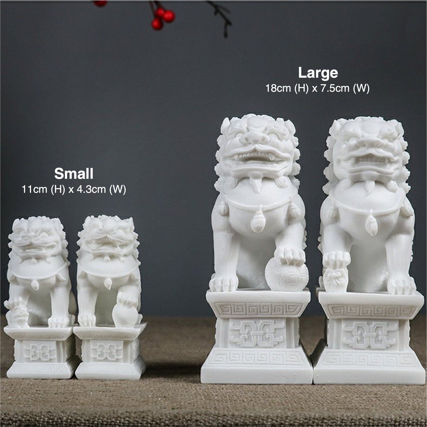 Auspicious White Color Foo Dogs Guardian Lion Sculpture & Statue | Fengshui | Home Decor | Office Blessing | Chinese architectural culture