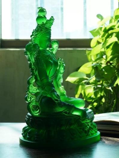 Liu Li Green Tara Statue | Liu li Glass Sculputre Ornaments | Buddha Statue | Shyama Tara | Syamatara