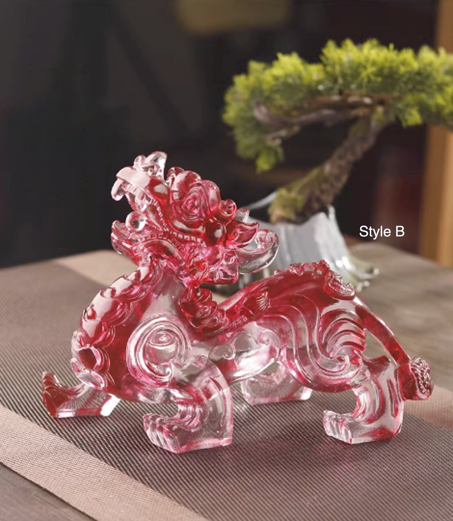 Auspicious Liu Li Glass Red Color Pi Xiu Sculpture & Statue | Fengshui | Good Fortune and Prosperity | Home Decor | Office Blessing