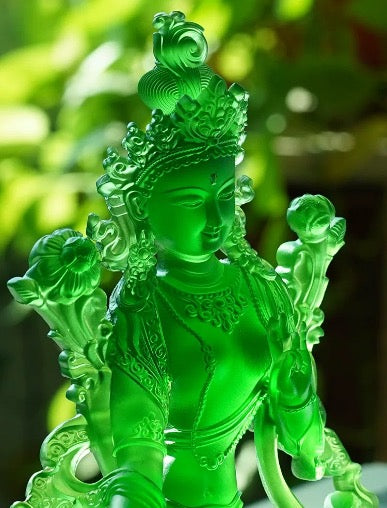 Liu Li Green Tara Statue | Liu li Glass Sculputre Ornaments | Buddha Statue | Shyama Tara | Syamatara