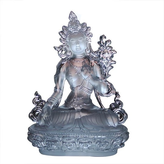 Liu Li Clear White Tara Statue | Buddha Statue | Crystal Glass Sculputre Ornaments | Religion