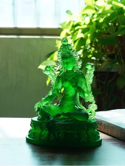 Liu Li Green Tara Statue | Liu li Glass Sculputre Ornaments | Buddha Statue | Shyama Tara | Syamatara