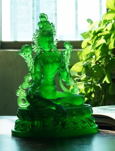 Liu Li Green Tara Statue | Liu li Glass Sculputre Ornaments | Buddha Statue | Shyama Tara | Syamatara