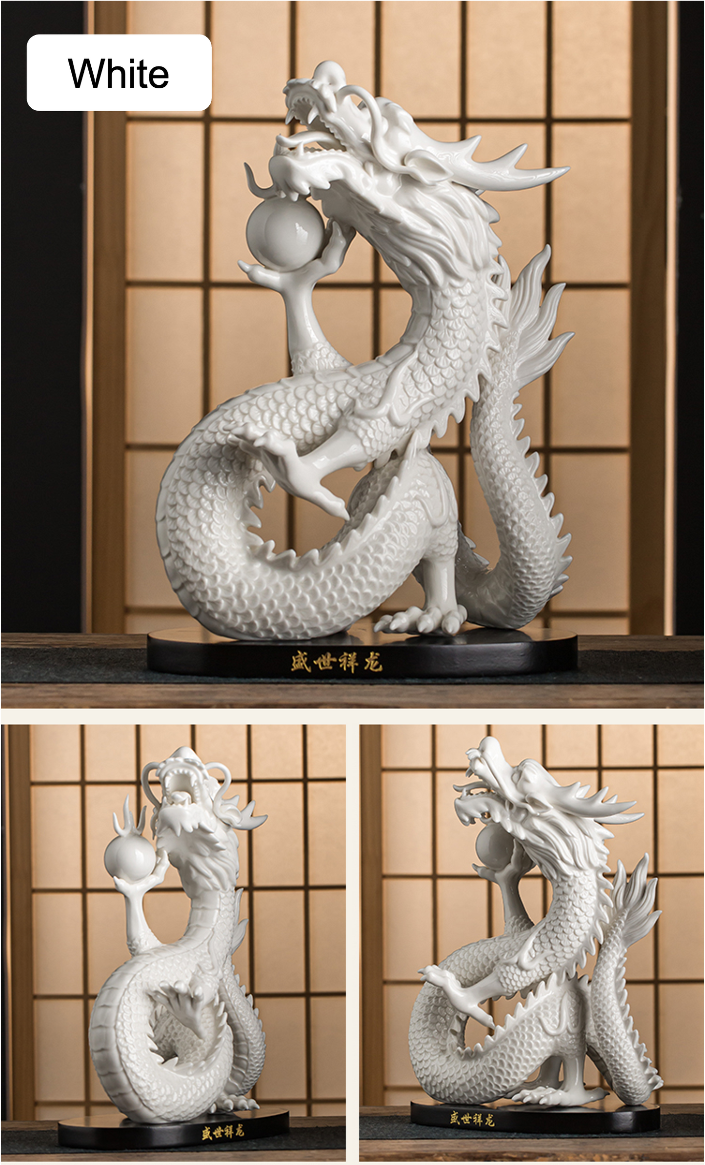 Ceramic Dragon Sculpture & Statue | Fengshui | Good Fortune and Prosperity | Home Decor | Gold Green Yellow Red White Color Figurines