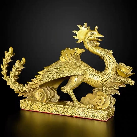 Brass Dragon Phoenix Sculpture & Statue | Fengshui | Good Fortune and Prosperity | Home Decor and Business Display