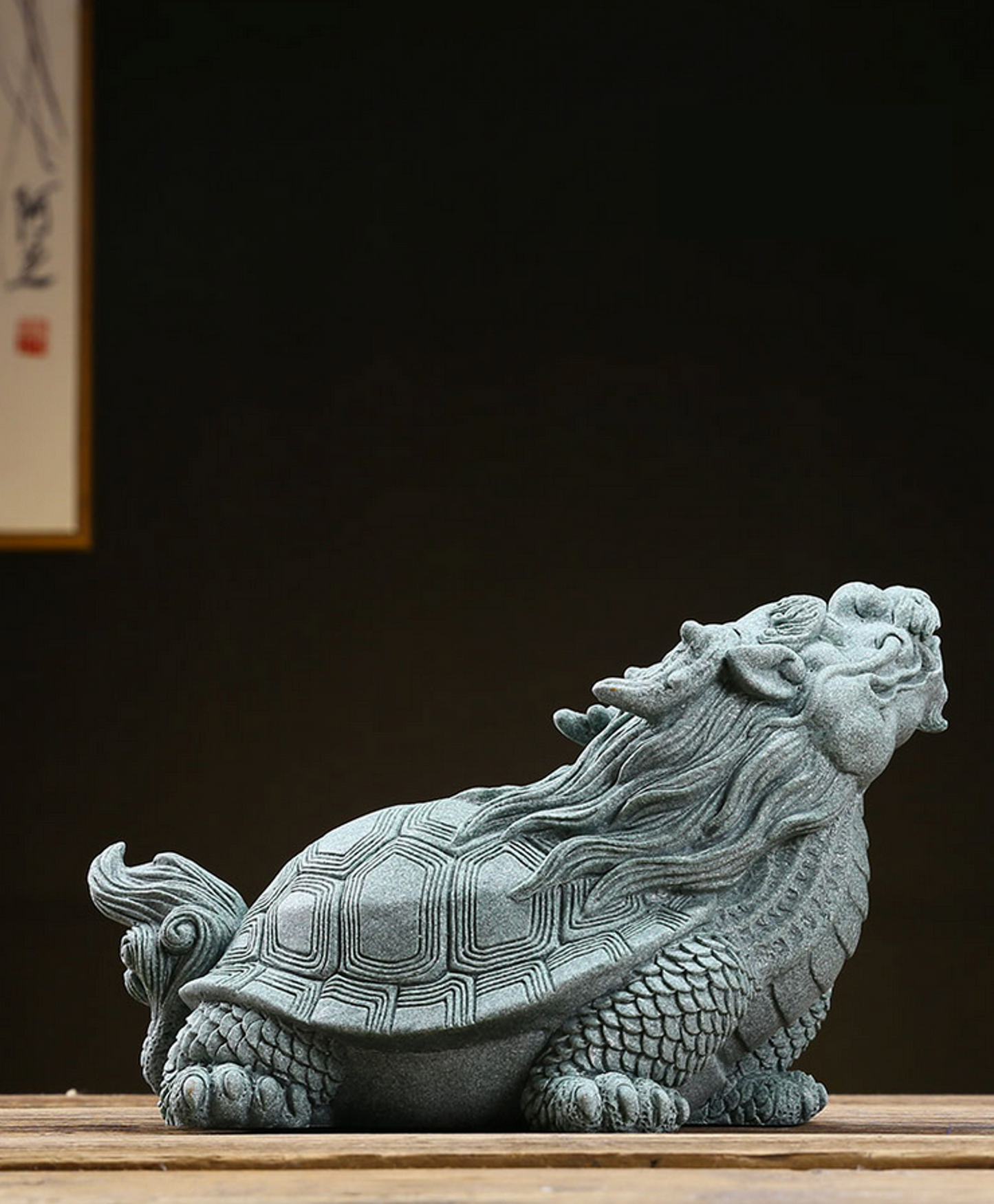 Auspicious Stone Dragon Turtle Sculpture | Fengshui | Home Decor | Office Blessing | Ornament Display
