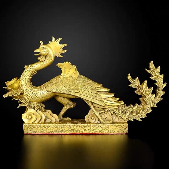 Brass Dragon Phoenix Sculpture & Statue | Fengshui | Good Fortune and Prosperity | Home Decor and Business Display