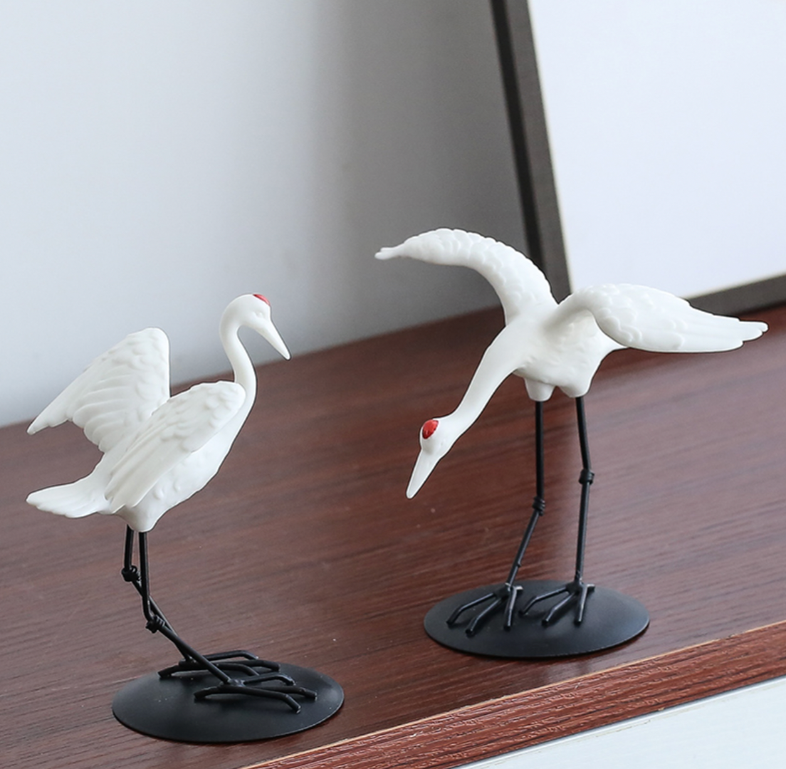 Auspicious Ceramic Flying Crane Bird Sculpture & Statue | Fengshui | Home Decor | Office Blessing | Longevity