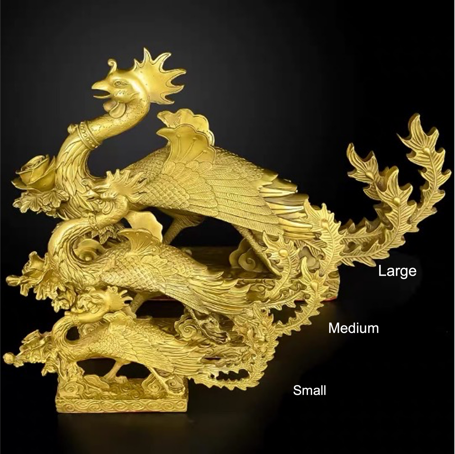 Brass Dragon Phoenix Sculpture & Statue | Fengshui | Good Fortune and Prosperity | Home Decor and Business Display
