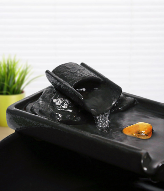 Black Ceramic Water Fountain | Indoor Fountain | Desktop Water Fountain | Feng Shui