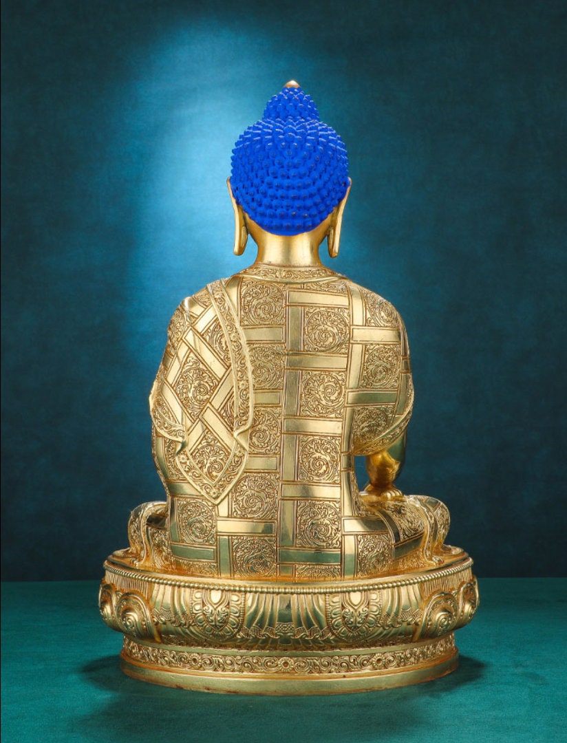 Handmade Tibetan Shakyamuni Gold Buddha Statue | Bhumisparsha mudra | Earth Touching Mudra | Meditation Statue