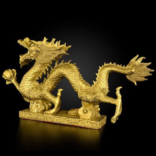 Brass Dragon Phoenix Sculpture & Statue | Fengshui | Good Fortune and Prosperity | Home Decor and Business Display