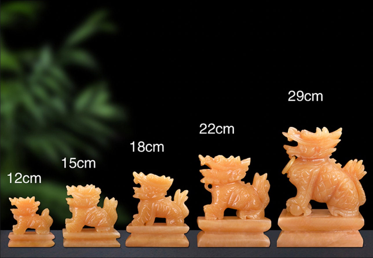 Auspicious Jade Stone Kirin Dragon Sculpture & Statue | Fengshui | Good Fortune and Prosperity | Home Decor | Office Blessing