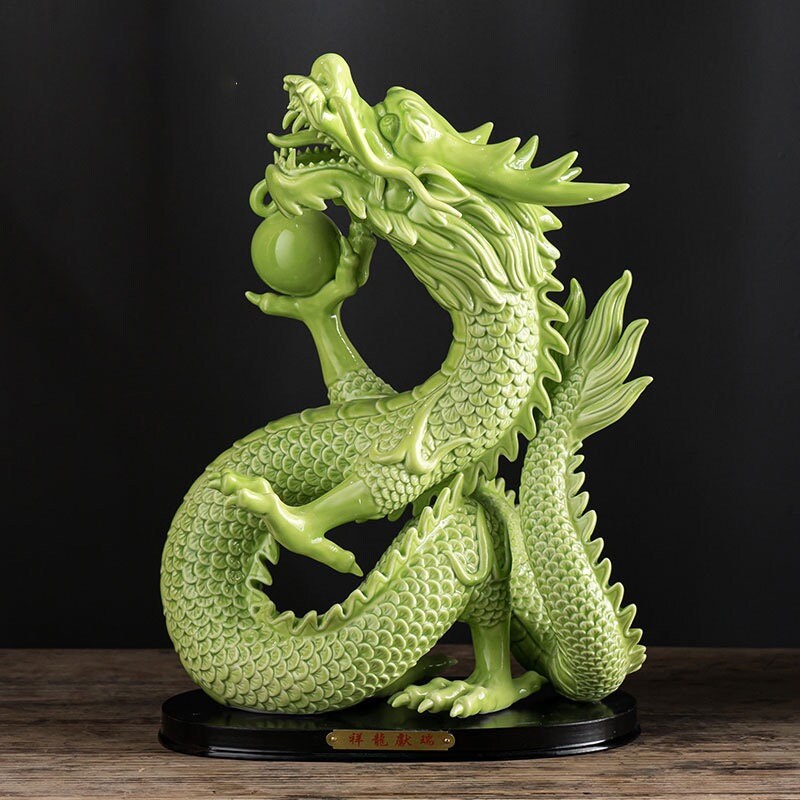 Ceramic Dragon Sculpture & Statue | Fengshui | Good Fortune and Prosperity | Home Decor | Gold Green Yellow Red White Color Figurines