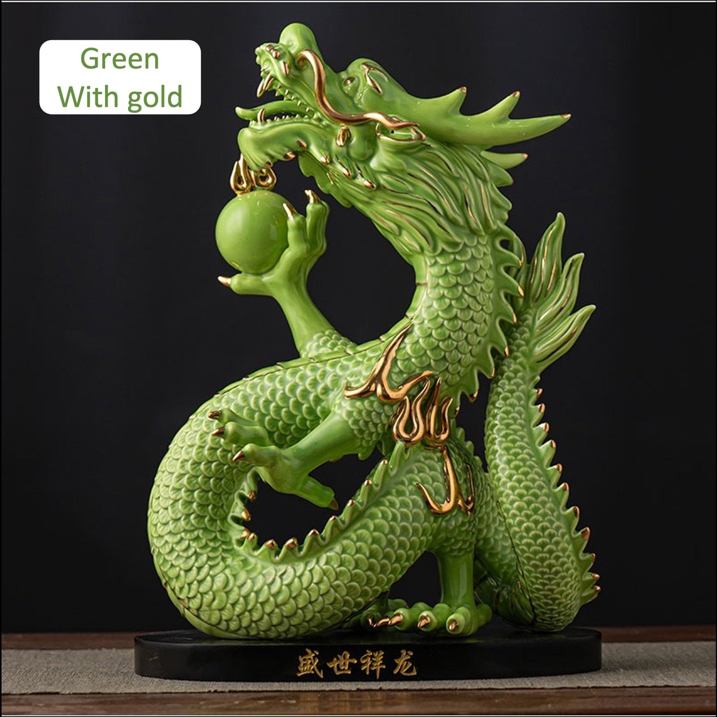 Ceramic Dragon Sculpture & Statue | Fengshui | Good Fortune and Prosperity | Home Decor | Gold Green Yellow Red White Color Figurines