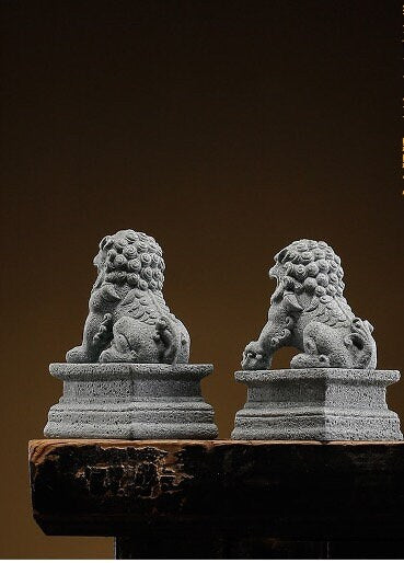 Auspicious Cement Foo Dogs Guardian Lion Sculpture & Statue | Fengshui | Home Decor | Office Blessing | Chinese architectural
