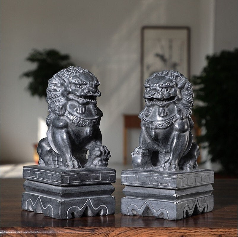 thumbnail image 2 of Seyee-bro Foo Dogs Guardian Lion Statues - Pair Of Fengshui Fu Dogs Figurine - Housewarming Congratulatory To Ward Off Evil Energy Tabletop Decor Statue 2 of 11