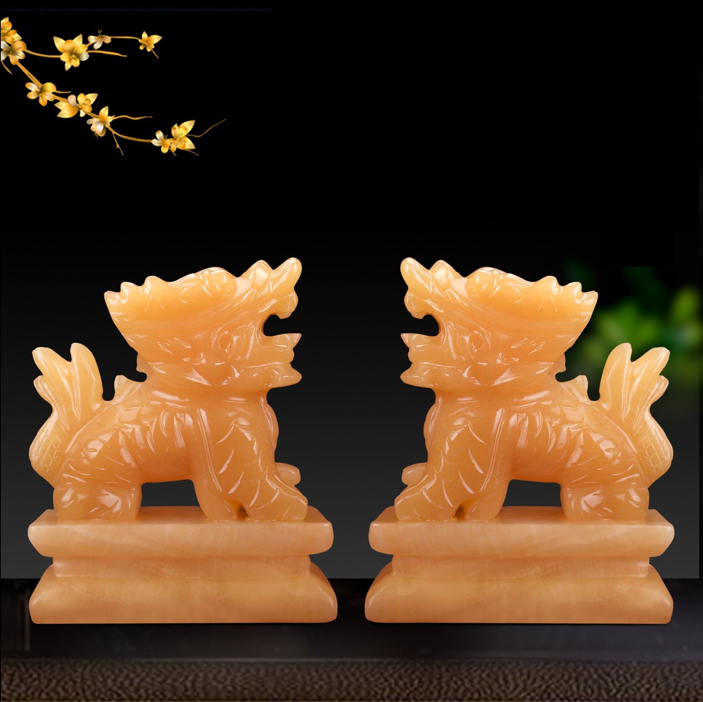Auspicious Jade Stone Kirin Dragon Sculpture & Statue | Fengshui | Good Fortune and Prosperity | Home Decor | Office Blessing
