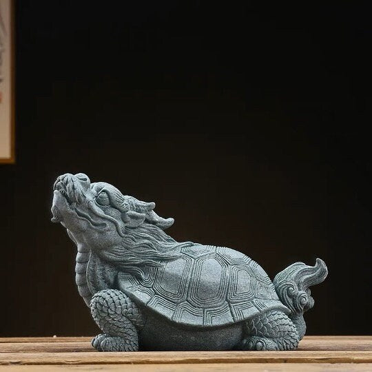 Auspicious Stone Dragon Turtle Sculpture | Fengshui | Home Decor | Office Blessing | Ornament Display