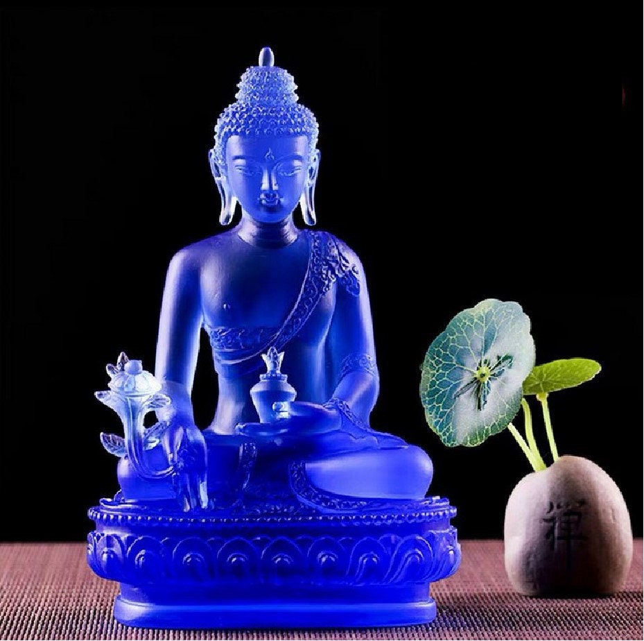 Liu Li Buddha Statue, Medicine Buddha, Wishes for Sentient Beings| Gift for him or her | Liu li Glass Sculputre Ornaments | Religion