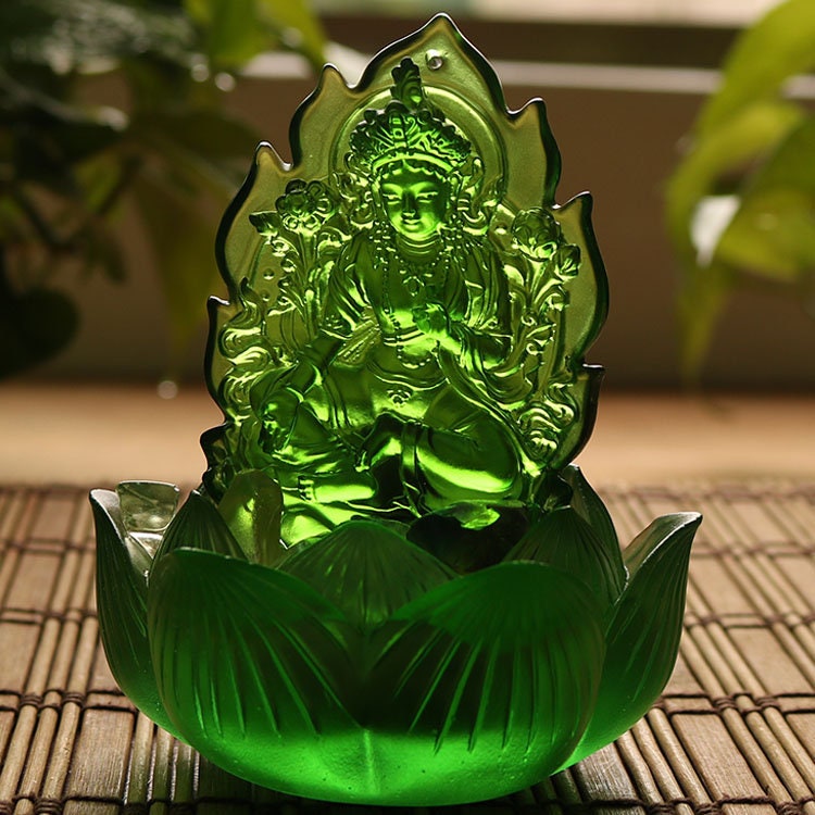 Handmade Green Tara Buddha Statue with Tealight Candle Holder | Bodhisattva Tara