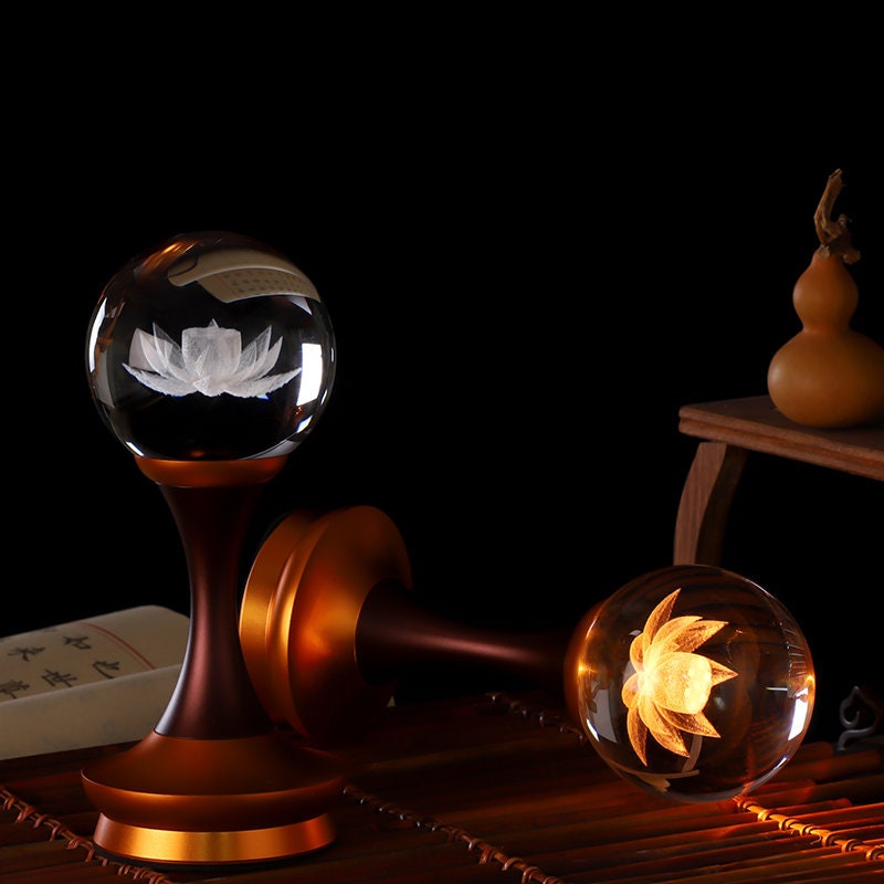 Crystal Lotus Light for home decoration | Meditation | Buddha Statue Praying | Spiritual and Religions | A Pair