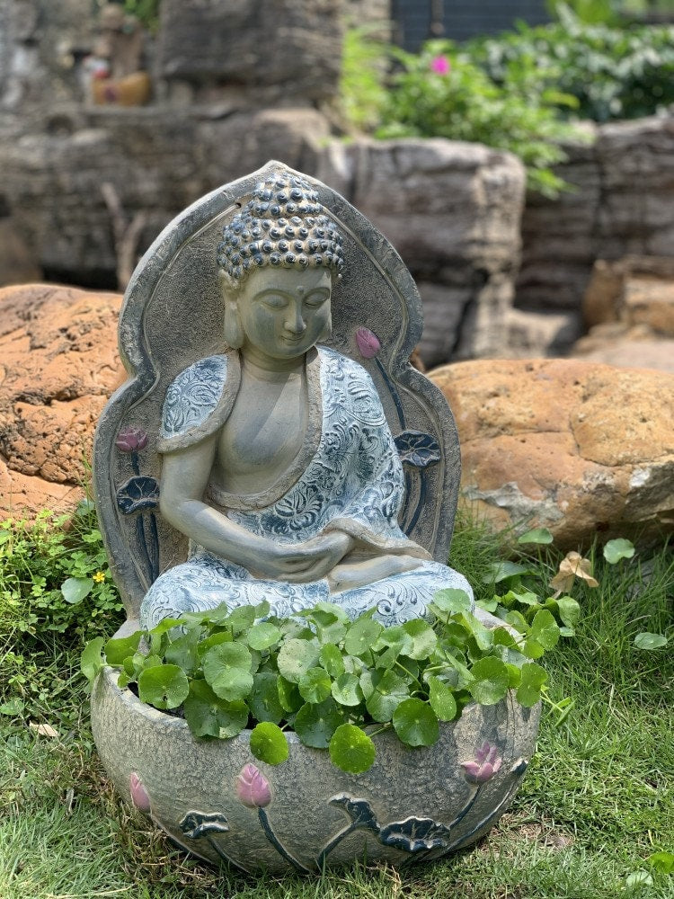 Handmade Buddha Statue and Large Planter Decoration Ornament | Outdoor Garden | Spiritual and Religion | Meditation | Dhyana Mudra