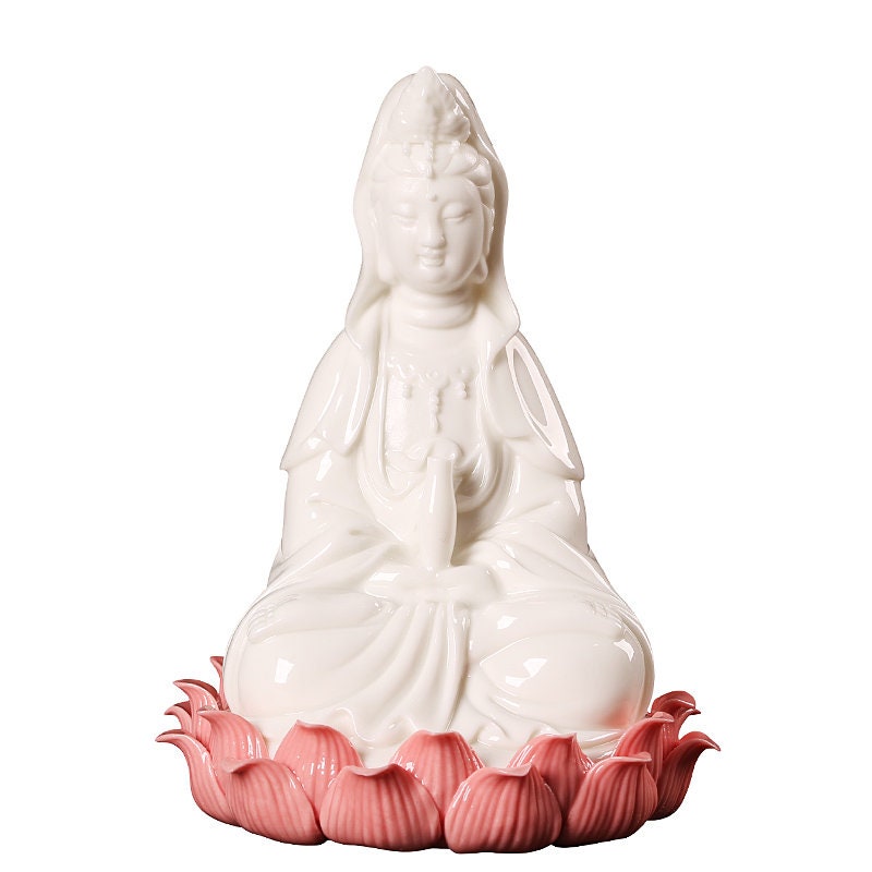 Handmade Guan Yin Buddha Statue with Pink Lotus | Spiritual Religion | Gifting for him or her | Goddess of Compassion