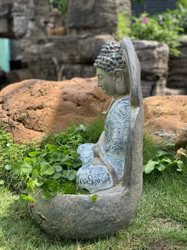 Handmade Buddha Statue and Large Planter Decoration Ornament | Outdoor Garden | Spiritual and Religion | Meditation | Dhyana Mudra