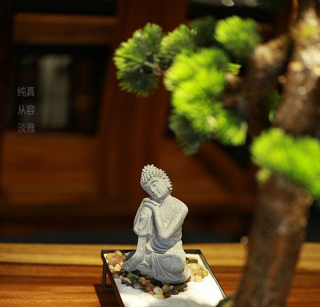 Handmade Sandstone Buddha Statue Ornament | Garden Outdoor Living Room Study Room Home Decoration | Meditation