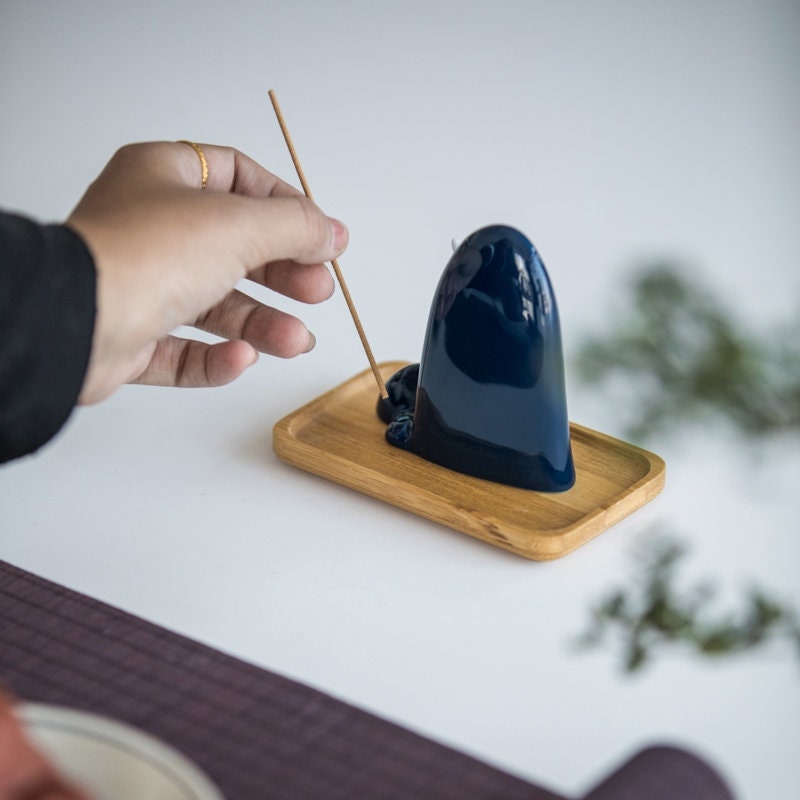 Handmade Mini Meditation Ceramic Moutain Incense Stick Holder | Peace Serenity Tranquility Calmness | Oriental and Home Decoration