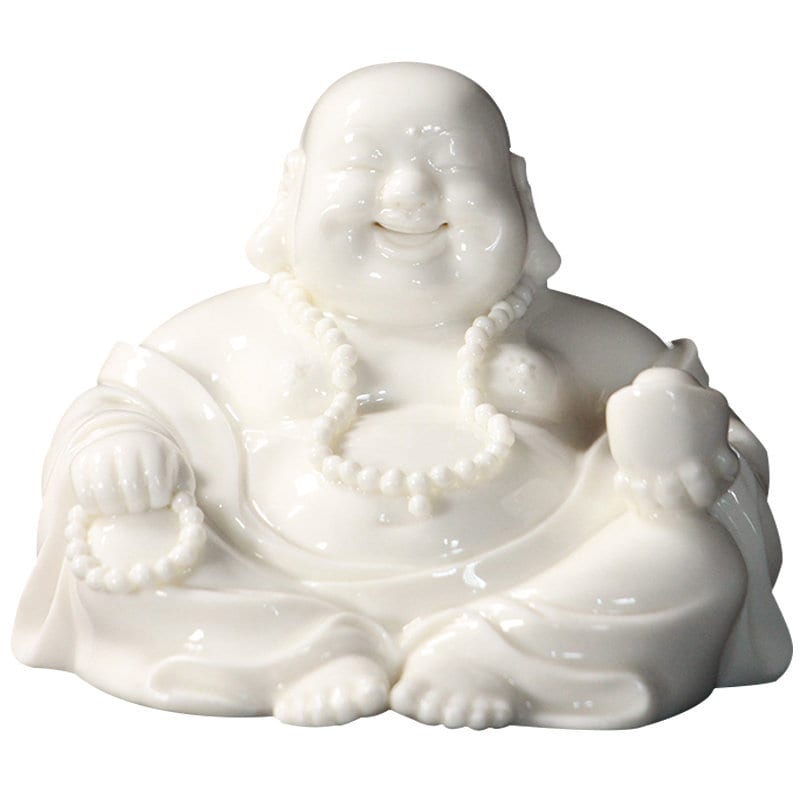Handmade Ceramic White Laughing Budda Statue Ornamanet | Spiritual Religion | Gifting for him or her | Good luck and Happiness