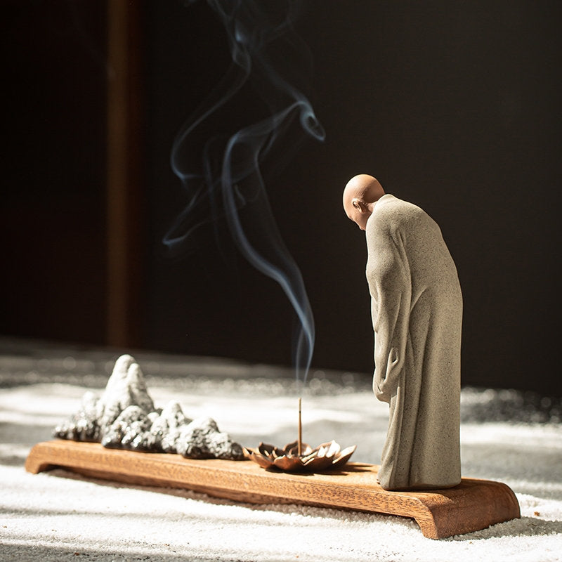 Monk Praying Meditation Lotus Incense Stick Holder | Peace Serenity Tranquility Calmness | Home Decoration | Office Ornaments