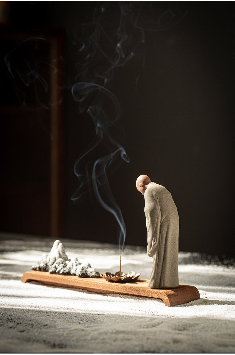 Monk Praying Meditation Lotus Incense Stick Holder | Peace Serenity Tranquility Calmness | Home Decoration | Office Ornaments