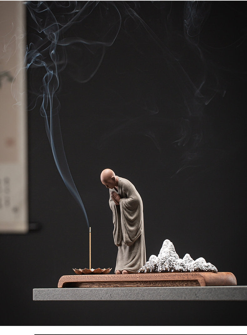 Monk Praying Meditation Lotus Incense Stick Holder | Peace Serenity Tranquility Calmness | Home Decoration | Office Ornaments