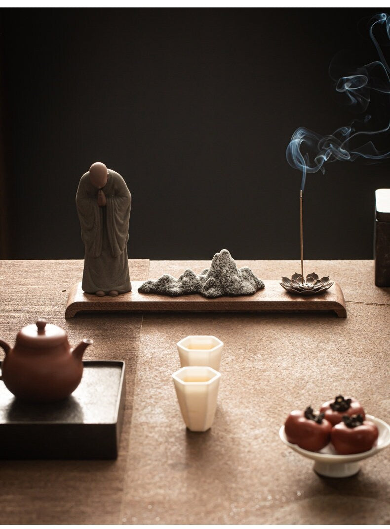Monk Praying Meditation Lotus Incense Stick Holder | Peace Serenity Tranquility Calmness | Home Decoration | Office Ornaments