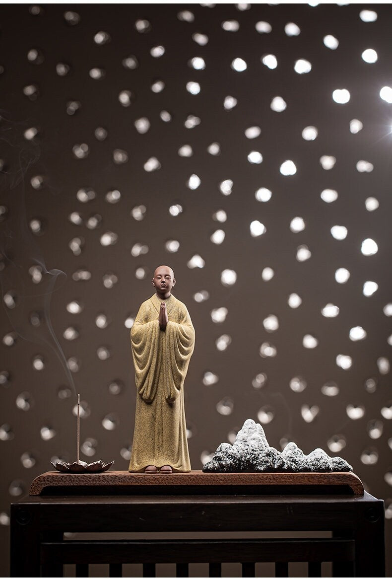 Monk Praying Meditation Lotus Incense Stick Holder | Peace Serenity Tranquility Calmness | Home Decoration | Office Ornaments