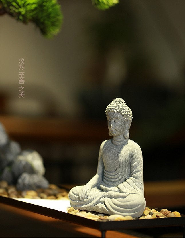 Handmade Sandstone Buddha Statue Ornament | Garden Outdoor Living Room Study Room Home Decoration | Meditation