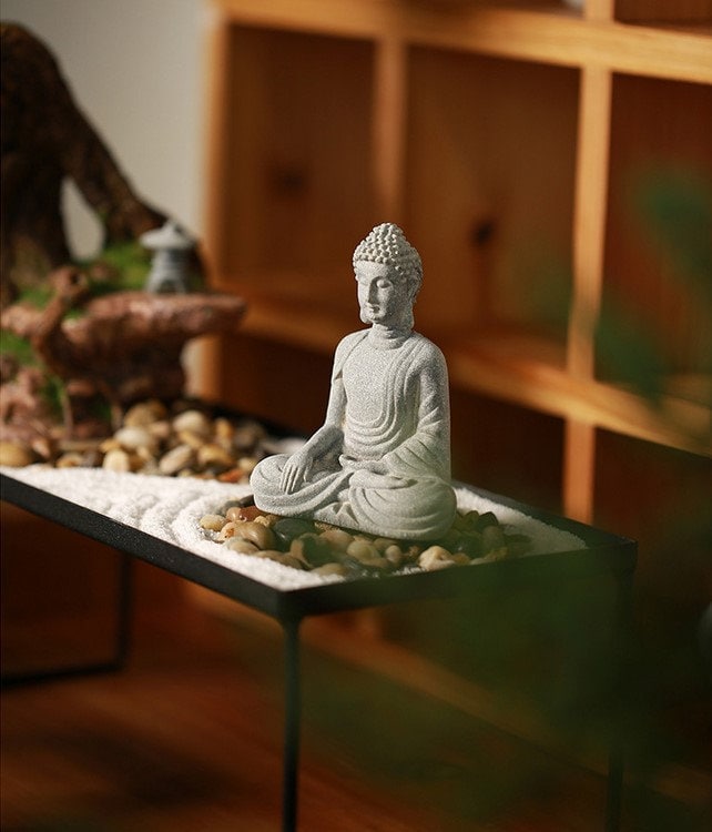 Handmade Sandstone Buddha Statue Ornament | Garden Outdoor Living Room Study Room Home Decoration | Meditation