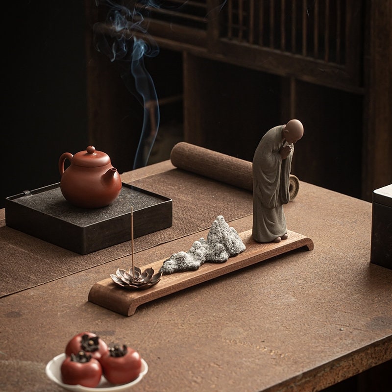 Monk Praying Meditation Lotus Incense Stick Holder | Peace Serenity Tranquility Calmness | Home Decoration | Office Ornaments