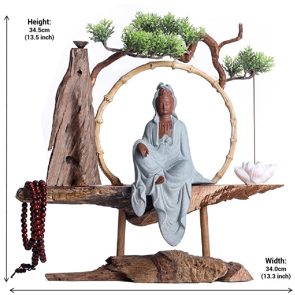 Porcelain Guan Yin Buddha Statue with Incense Burner Set | Mindful Gift | Housewarming Gift | Meditation | Home Decoration