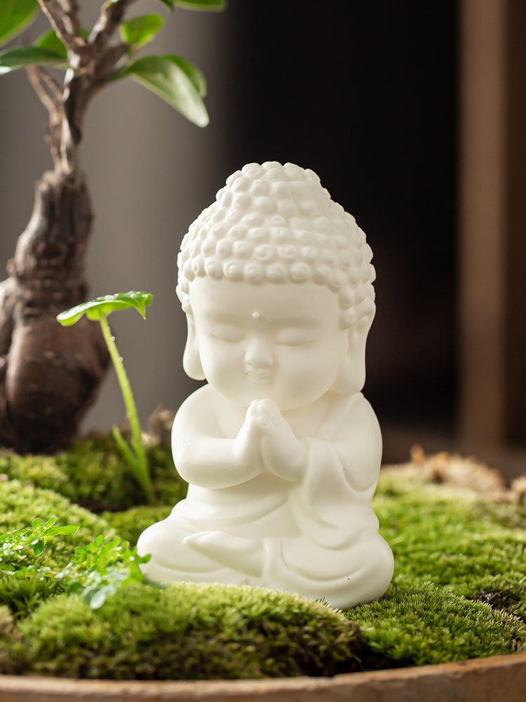 Ceramic White and Jade Green Buddha Statue Ornament | Home Garden Decoration | Planter Display | Meditation | Tea Pet