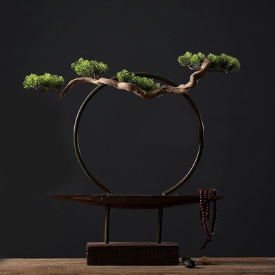 Arch and Wood Stand with LED lighting | Buddha Statue Display | Meditation | Oriental Decoration