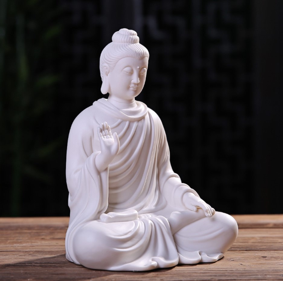 White Ceramic Buddha Statue | Abhaya Mudra| Gift for him or her | Religion and Spiritual | Harmony Peace Serenity | Meditation