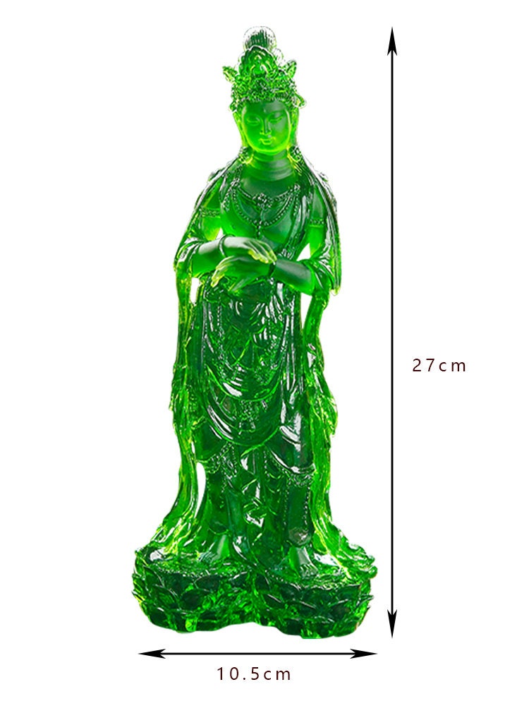 Liu Li Standing Guan Yin Statue | Spiritual Religion | Gifting for him or her | Goddess of Compassion | Crystal Art | Buddha Decoration