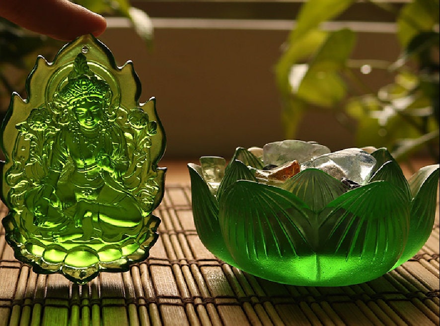 Handmade Green Tara Buddha Statue with Tealight Candle Holder | Bodhisattva Tara