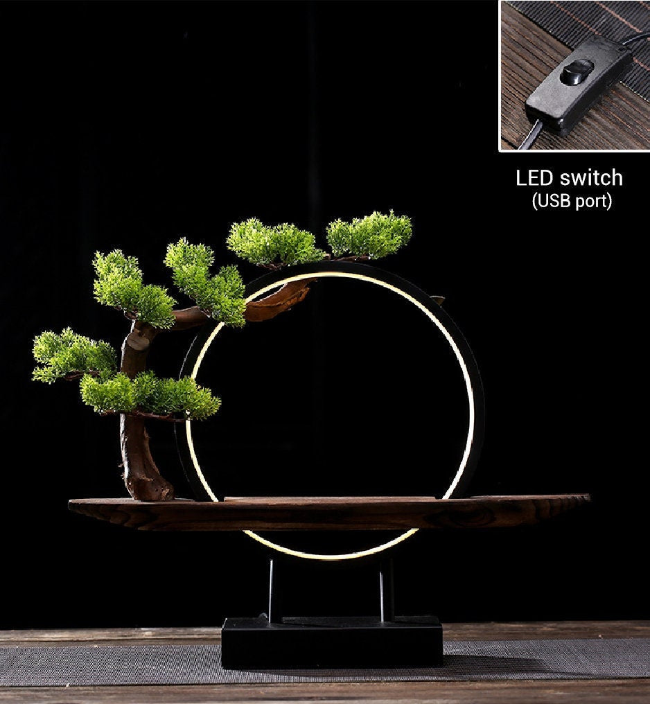 Arch and Wood Stand with LED lighting | Buddha Statue Display | Meditation | Oriental Decoration