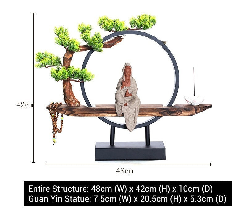 Porcelain Guan Yin Statue Decorative Set with LED light | Buddha Statue | Kuan Yin Quan Yin | Meditation | Home Decoration | Incense Burner