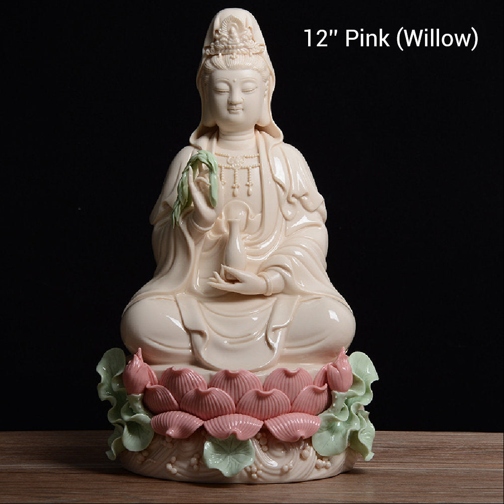 Porcelain Pink Bodhisattva Guan Yin | Mindful Gift | Meditation | Goddess of Compassion Mercyand Kindness | Buddha Statue