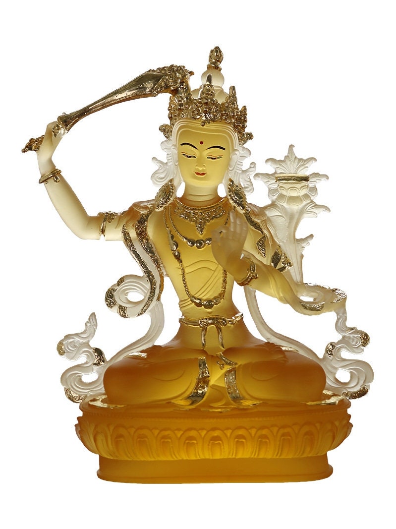 Liu Li Manjushri Buddha Statue | Gift for him or her | Liu li Glass Sculputre Ornaments | Religion | Tibetan Buddhist